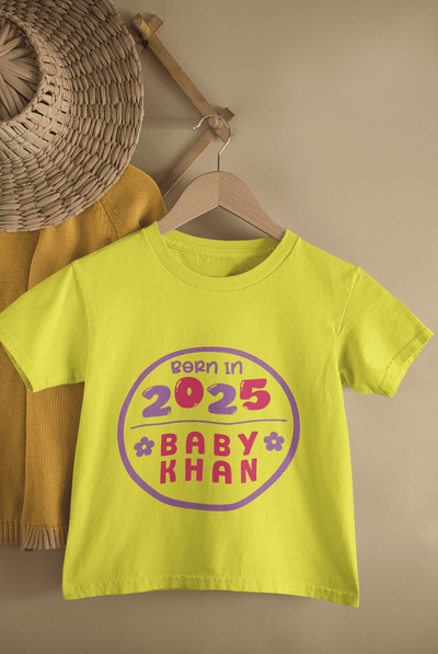 Custom Name Baby Surname And Year New Born Half Sleeves T-Shirt For Girls -FunkyTeesClub