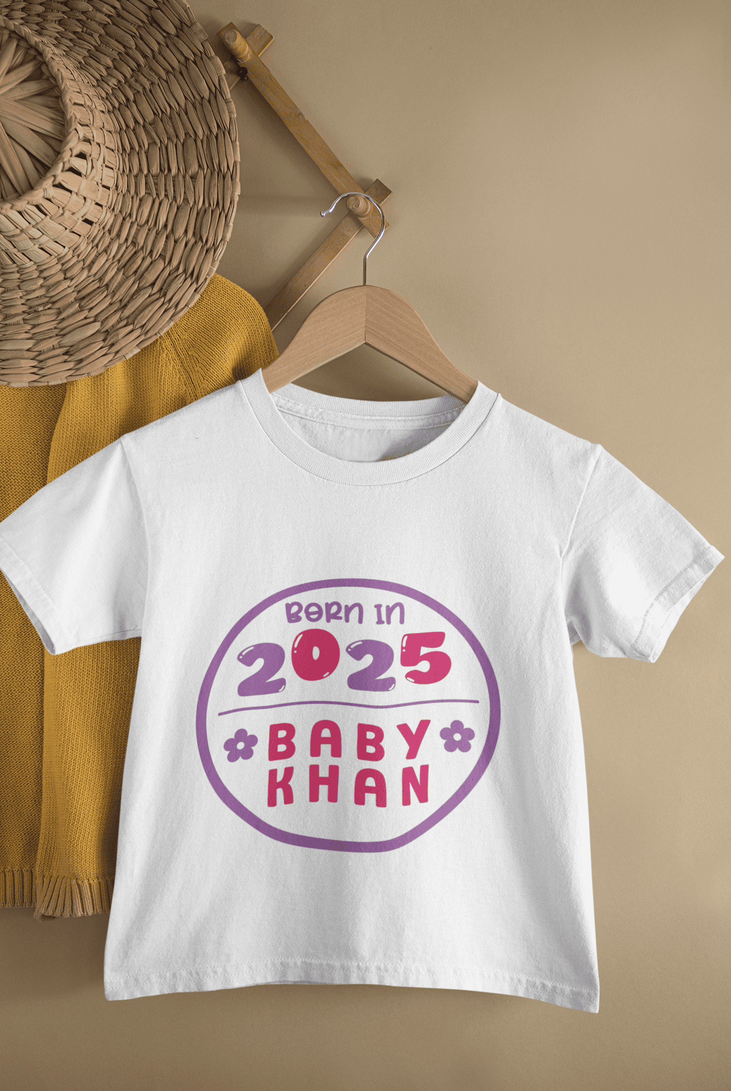 Custom Name Baby Surname And Year New Born Half Sleeves T-Shirt For Girls -FunkyTeesClub