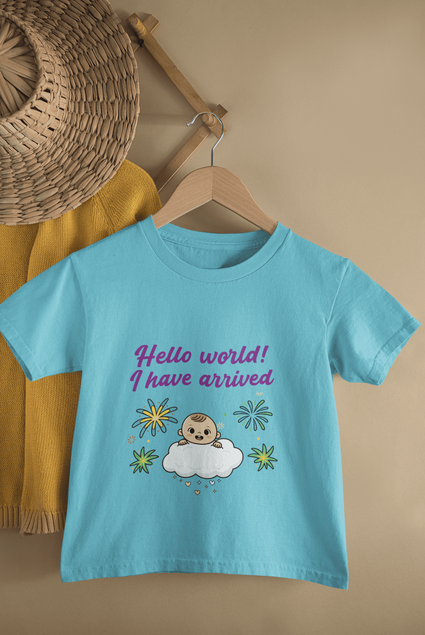 Hello World I Have Arrived New Born Half Sleeves T-Shirt for Boys -FunkyTeesClub