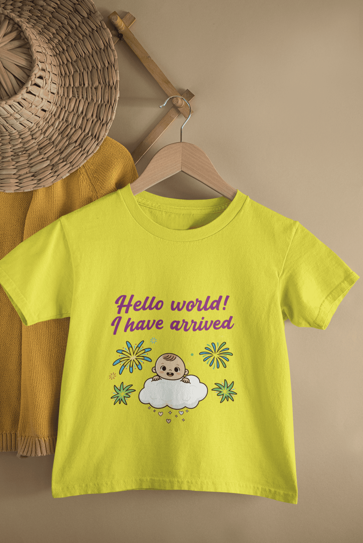 Hello World I Have Arrived New Born Half Sleeves T-Shirt for Boys -FunkyTeesClub