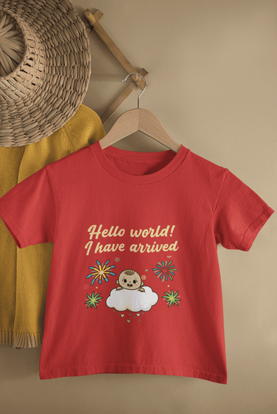 Hello World I Have Arrived New Born Half Sleeves T-Shirt for Boys -FunkyTeesClub