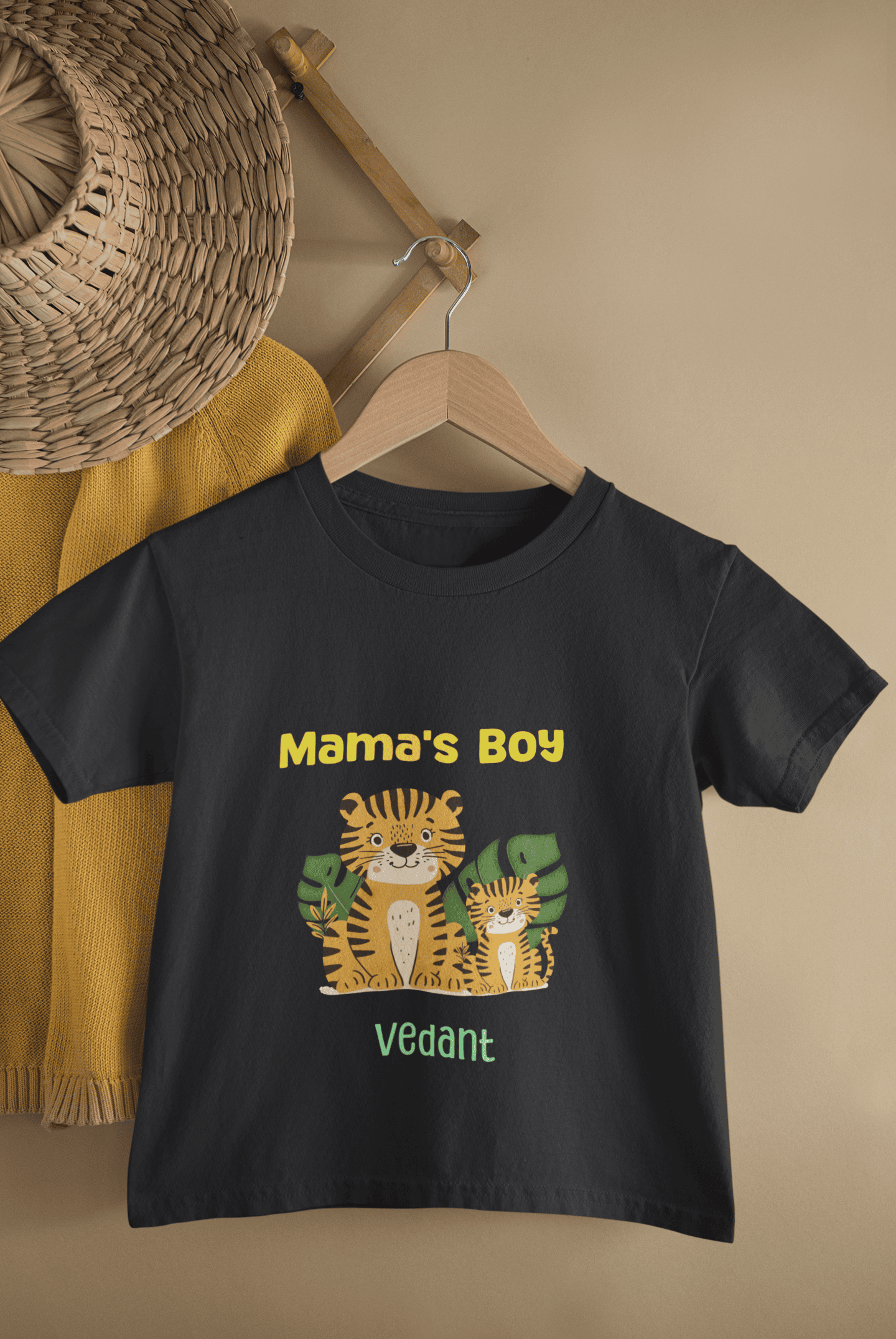 Custom Name Mama's Boy New Born Half Sleeves T-Shirt for Boys -FunkyTeesClub