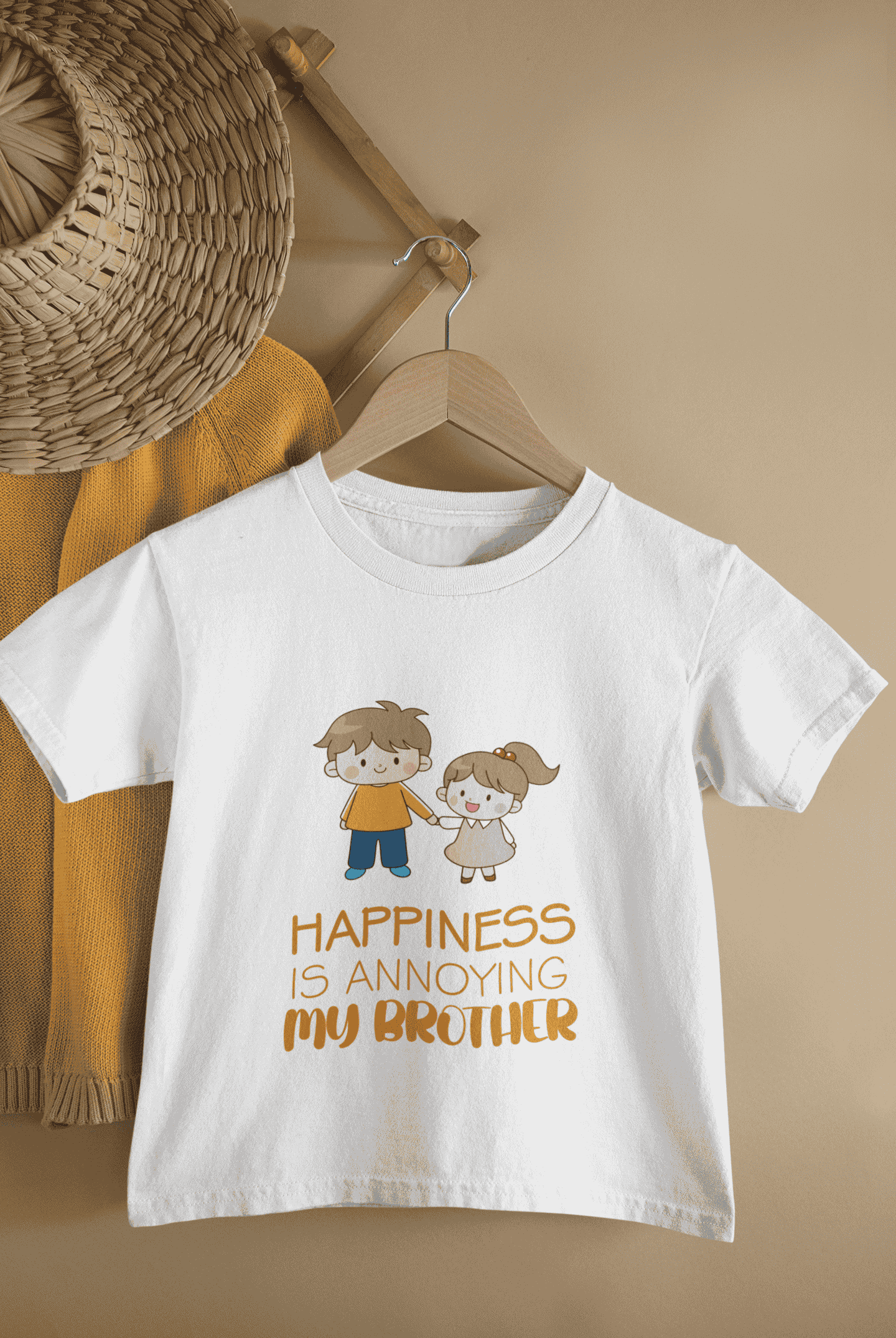 Happiness Is Annoying My Sister Rakshabandhan Half Sleeves T-Shirt for Boys -FunkyTeesClub