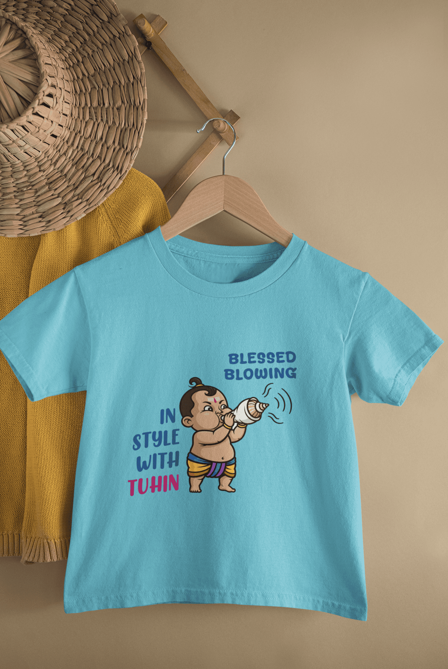 Blessed Blowing Durga Pooja Half Sleeves T-Shirt for Boys -FunkyTeesClub