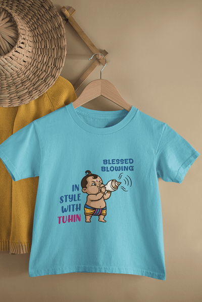 Blessed Blowing Durga Pooja Half Sleeves T-Shirt for Boys -FunkyTeesClub