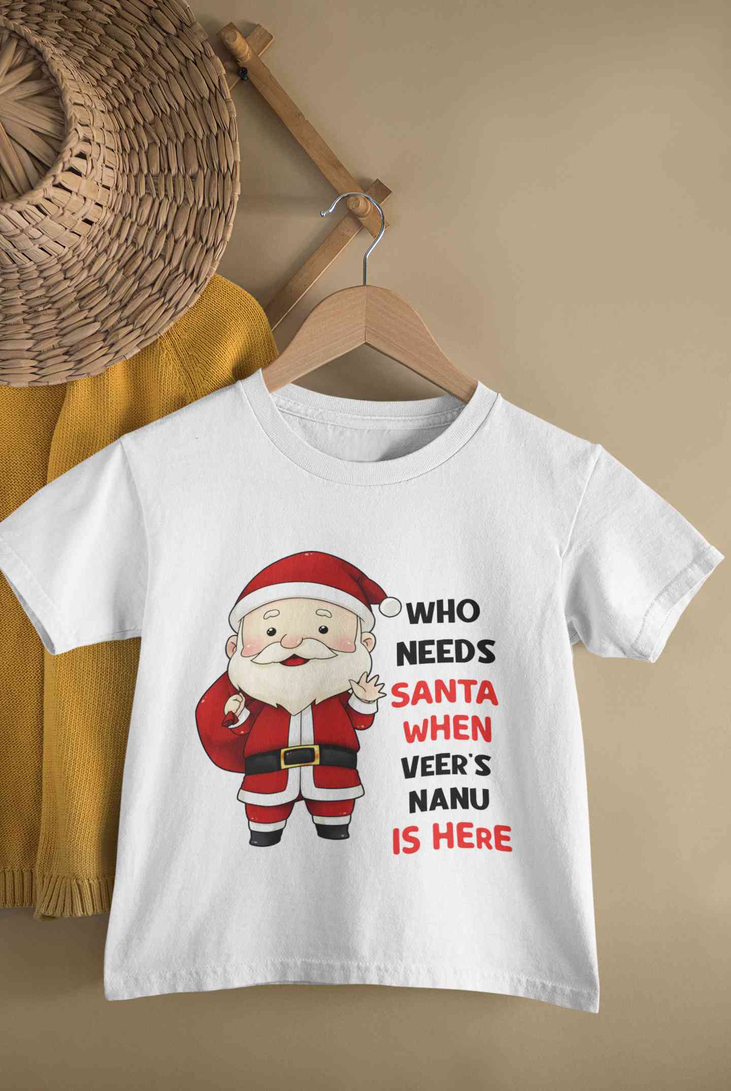 Customized Name Santa Nanu Is Here Christmas Half Sleeves T-Shirt for Boy-FunkyTeesClub