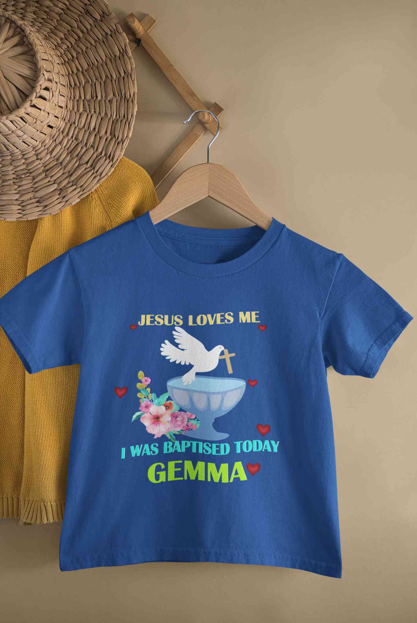 Custom Name Jesus Loves Me Baptism Christening Day Half Sleeves T-Shirt For Girls -FunkyTeesClub