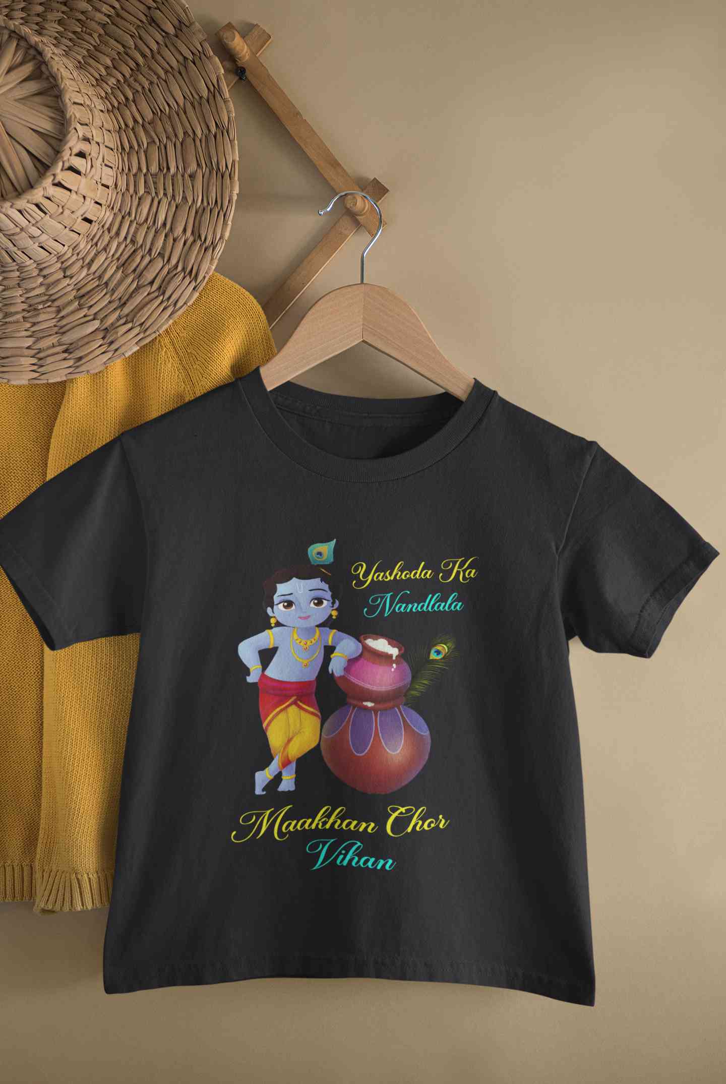 Yashoda Ka Nandlala Maakhan Chor Janmashtami Half Sleeves T-Shirt for Boy-FunkyTeesClub