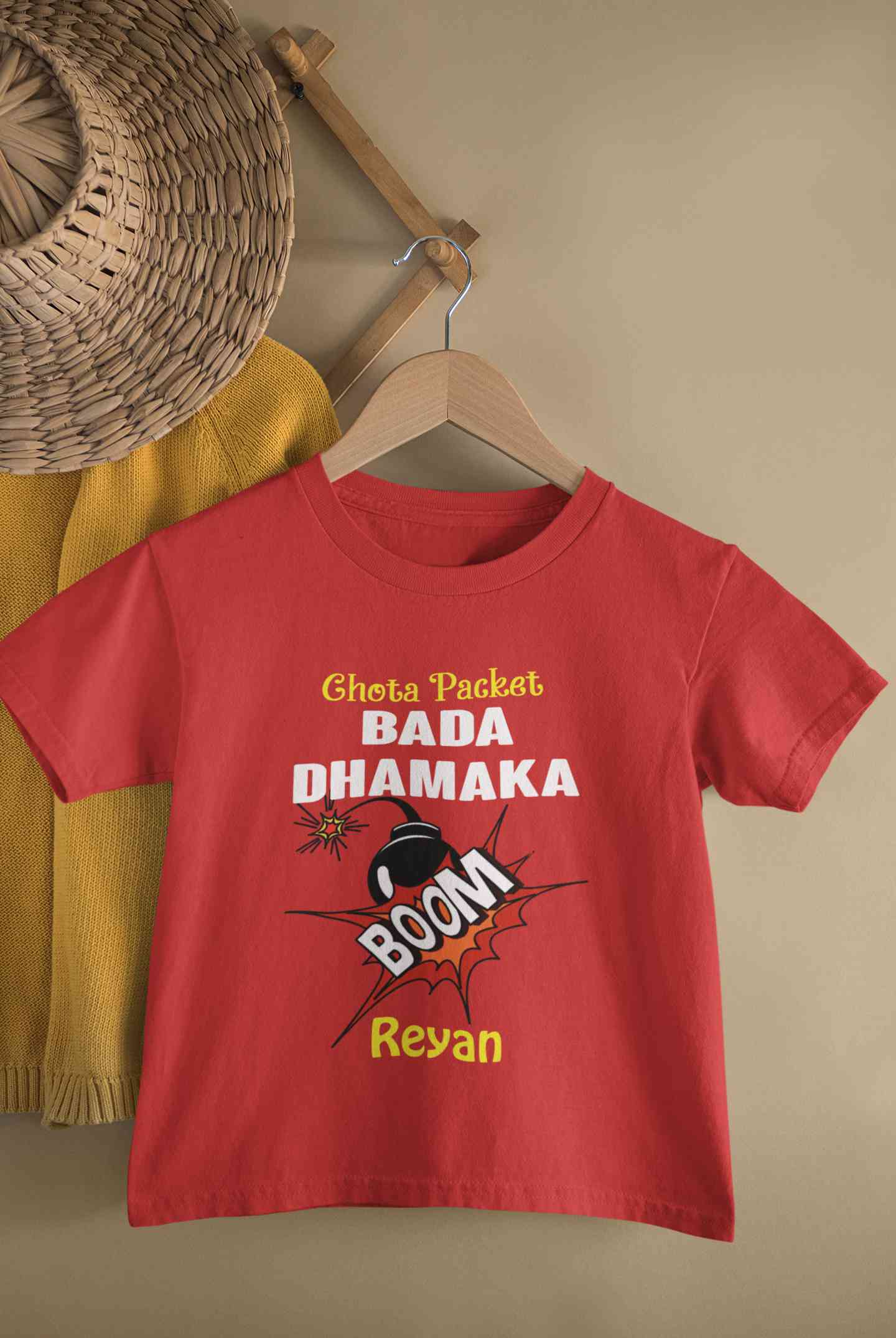 Custom Name Chota Packet Bada Dhamaka Diwali Half Sleeves T-Shirt for Boy-FunkyTeesClub