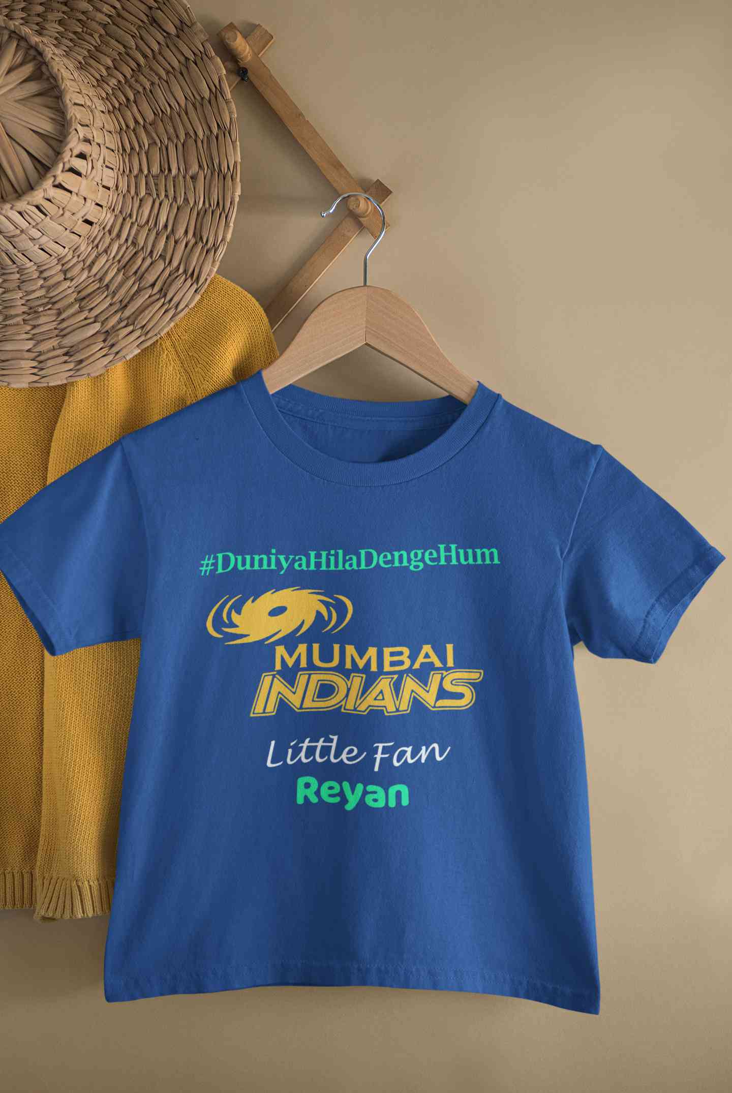 Custom Name IPL MI Mumbai Indians Duniya Hila Denge Hum Boy Half Sleeves T-Shirt for Boy-FunkyTeesClub