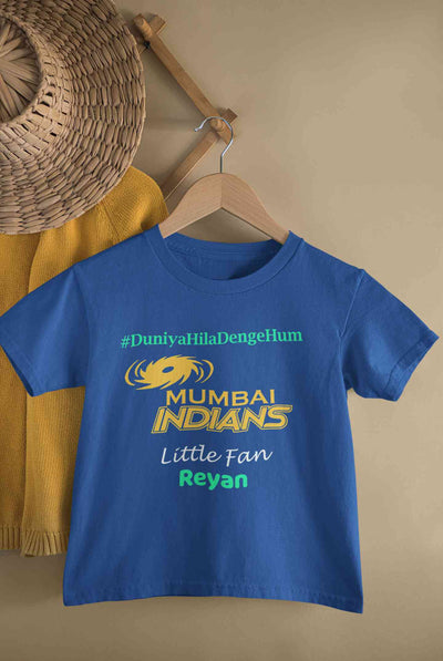 Custom Name IPL MI Mumbai Indians Duniya Hila Denge Hum Boy Half Sleeves T-Shirt for Boy-FunkyTeesClub
