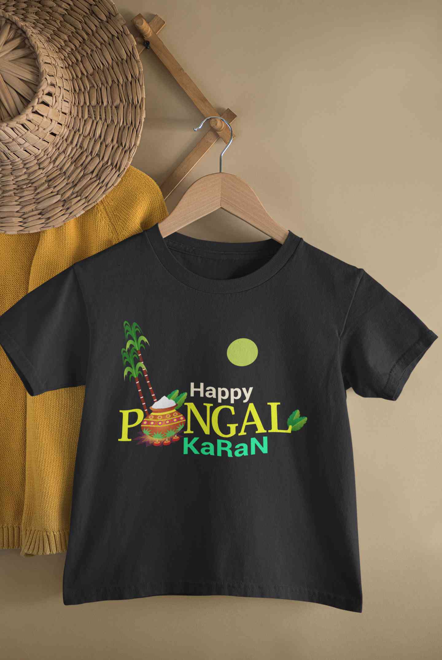 Custom Name Happy Pongal Half Sleeves T-Shirt for Boy-FunkyTeesClub