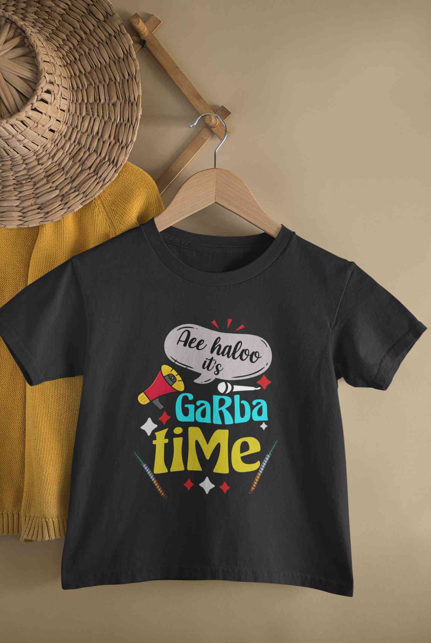 Ae Haloo Its Garba Time Navratri Half Sleeves T-Shirt For Girls -FunkyTeesClub
