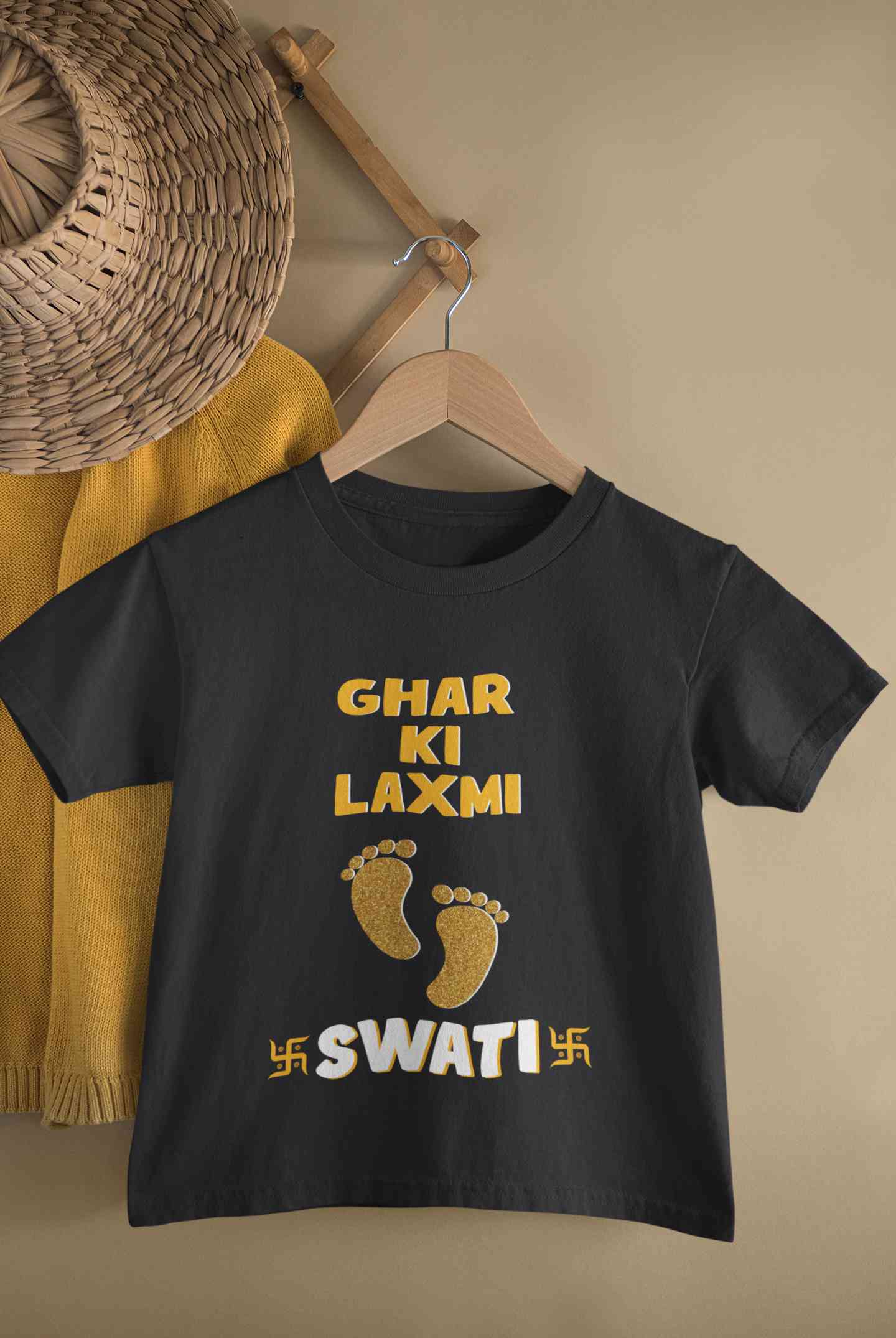 Custom Name Ghar Ki Laxmi Half Sleeves T-Shirt For Girls -FunkyTeesClub