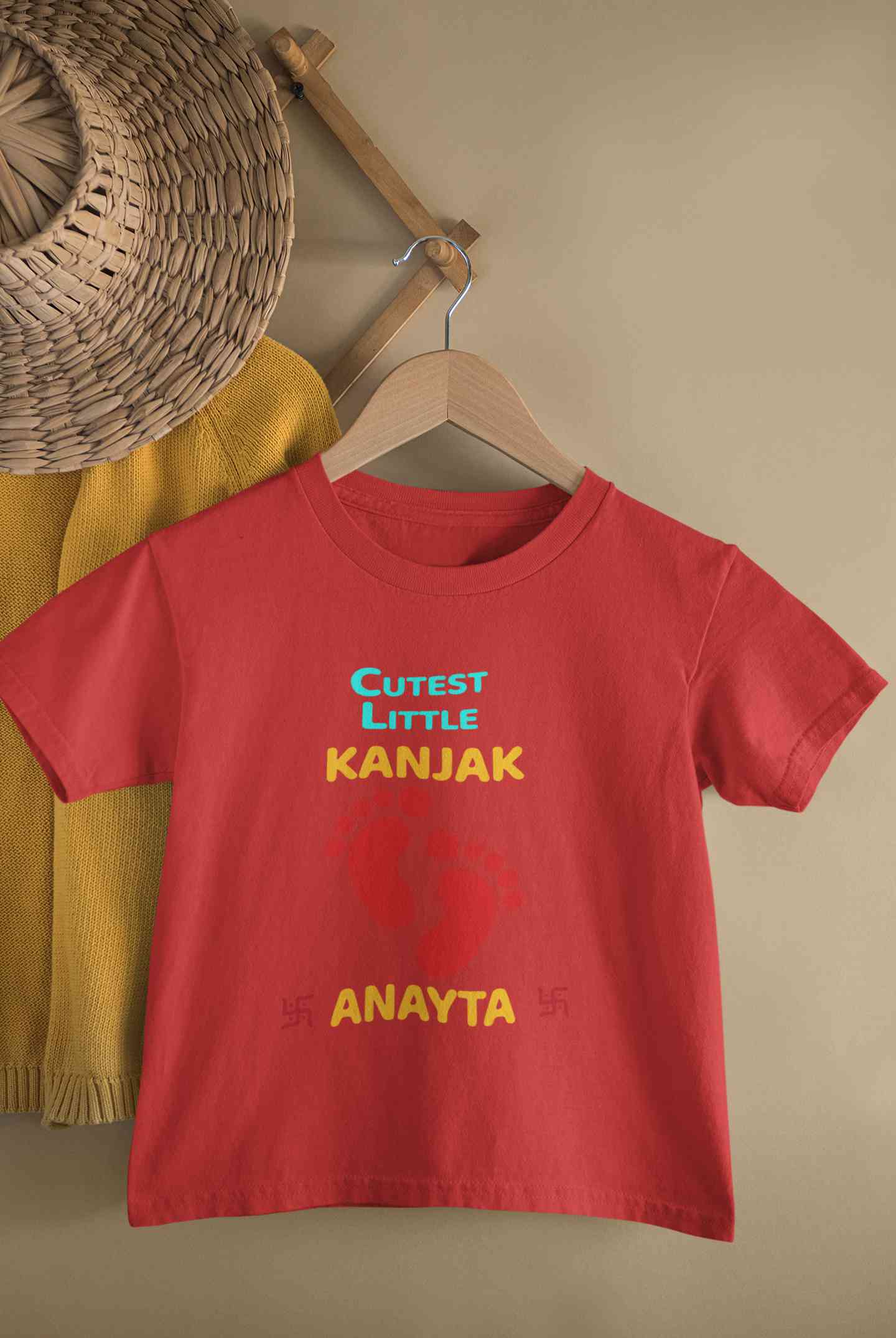 Custom Name Cutest Little Kanjak Navratri Half Sleeves T-Shirt For Girls -FunkyTeesClub