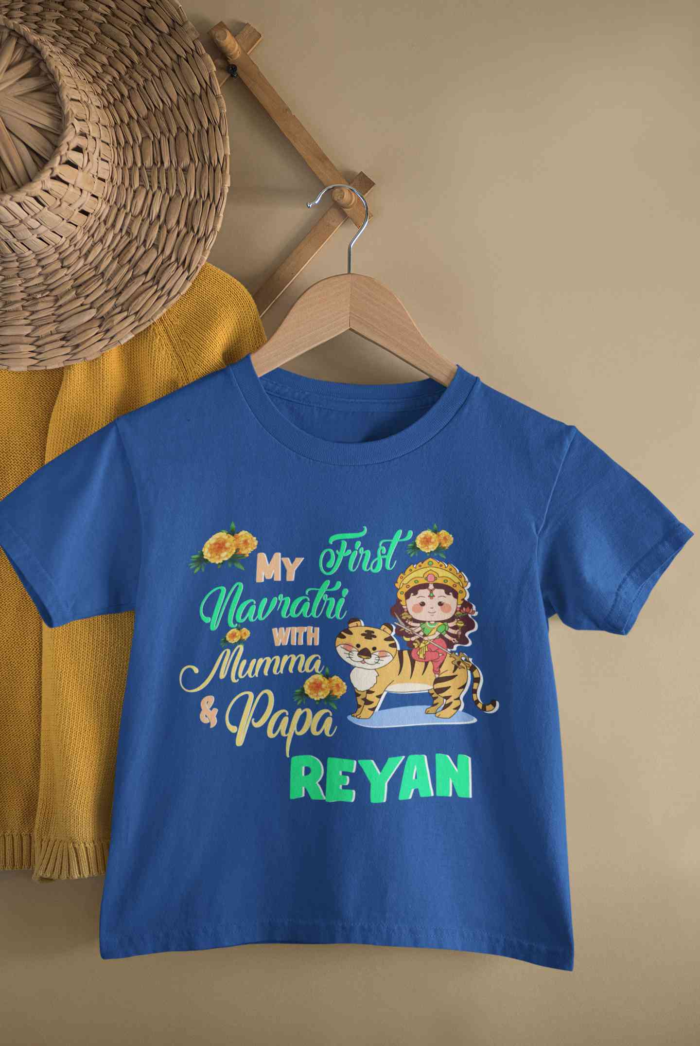Custom Name My First Navratri With Mumma And Papa Half Sleeves T-Shirt for Boy-FunkyTeesClub