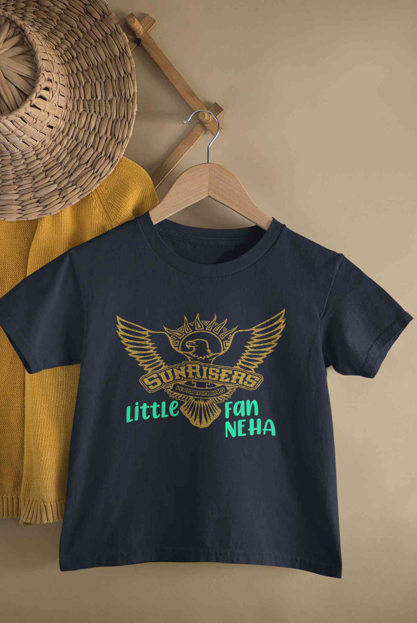 Custom Name IPL SRH Sunrisers Hyderabad Little Fan Half Sleeves T-Shirt For Girls -FunkyTeesClub