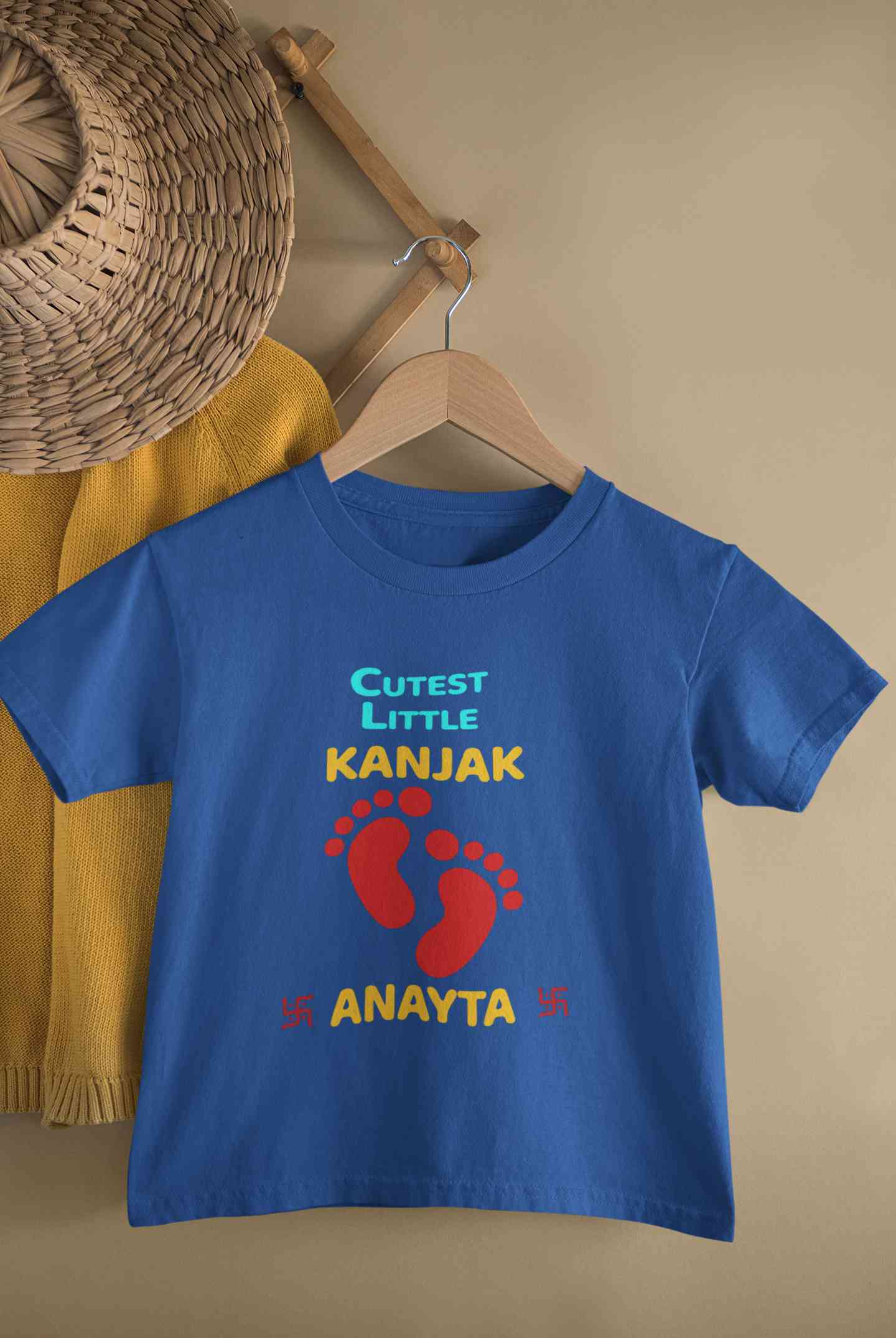 Custom Name Cutest Little Kanjak Navratri Half Sleeves T-Shirt For Girls -FunkyTeesClub