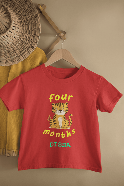 Custom Name Four Month Birthday Half Sleeves T-Shirt For Girls -FunkyTeesClub