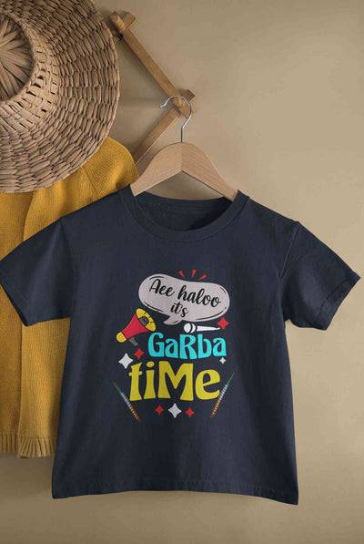 Ae Haloo Its Garba Time Navratri Half Sleeves T-Shirt for Boy-FunkyTeesClub