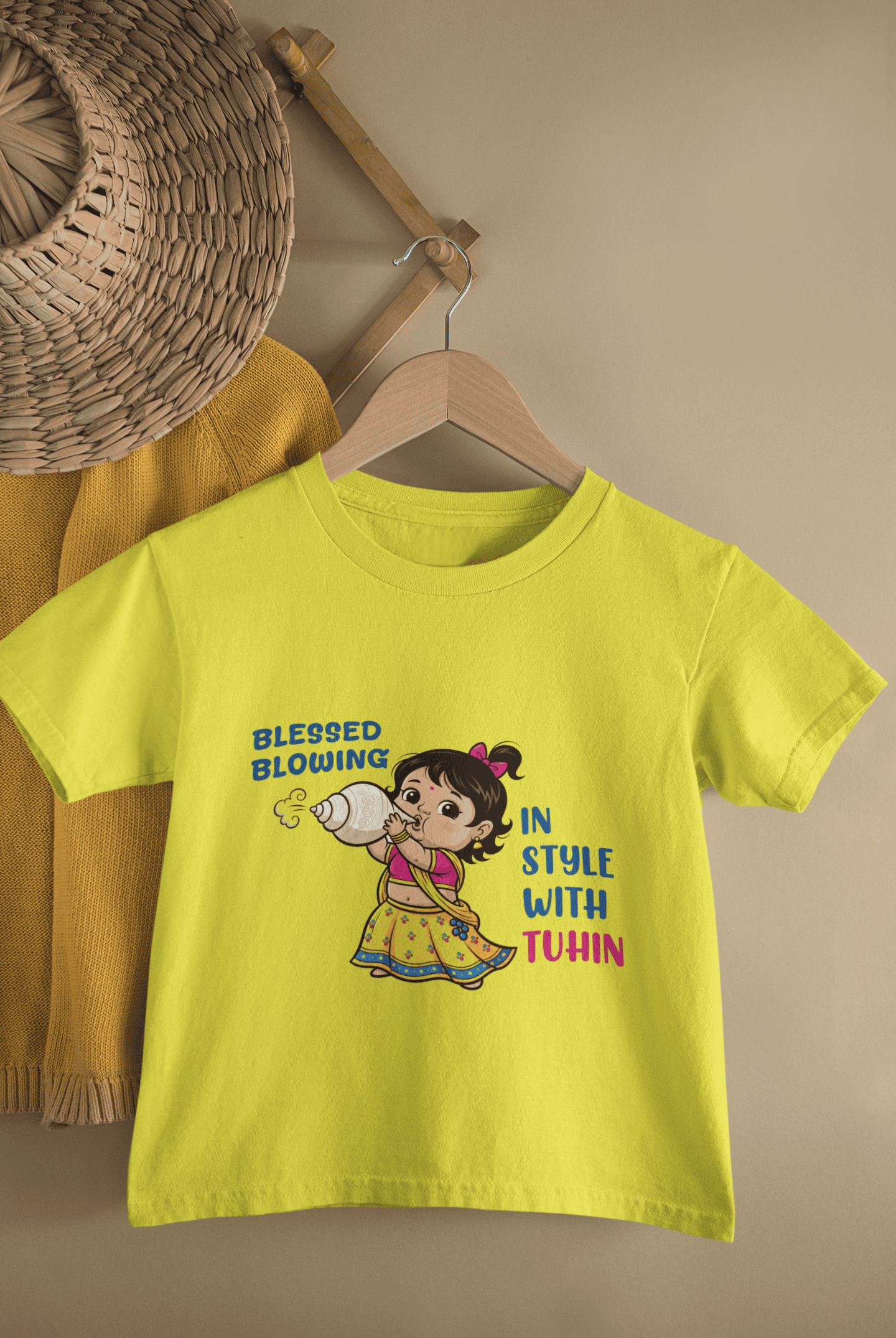 Blessed Blowing Durga Pooja Half Sleeves T-Shirt For Girls -FunkyTeesClub