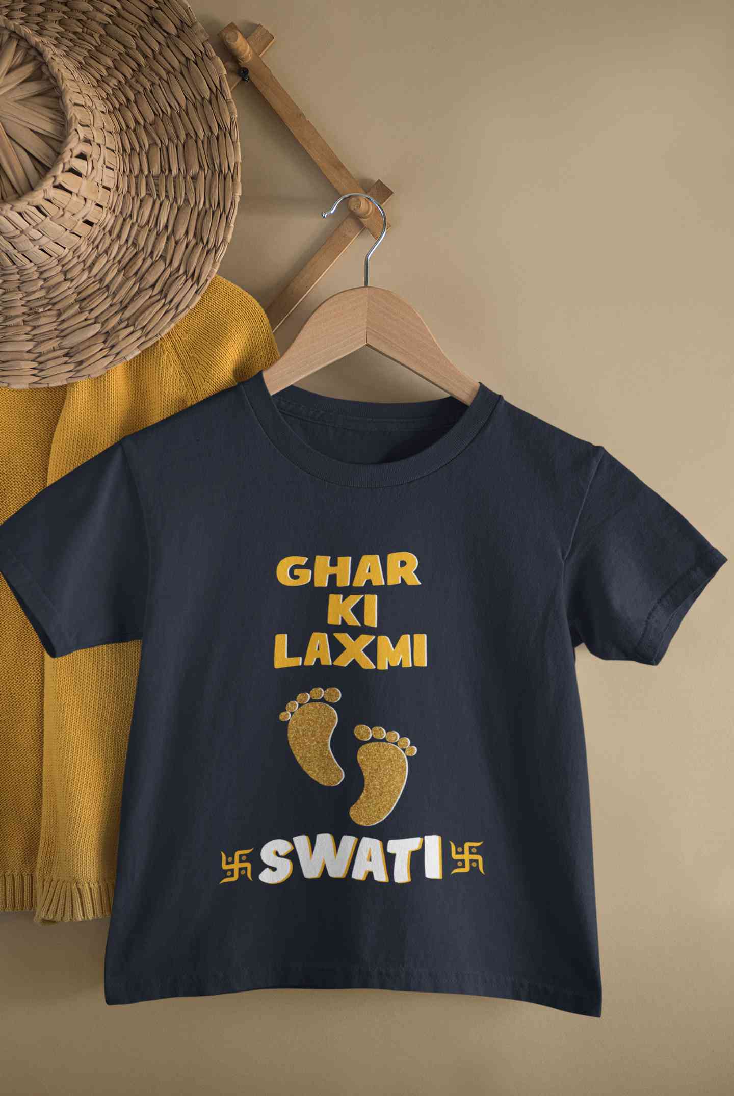 Custom Name Ghar Ki Laxmi Half Sleeves T-Shirt For Girls -FunkyTeesClub