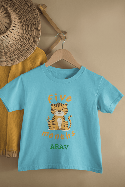 Custom Name Five Months Birthday Half Sleeves T-Shirt for Boys -FunkyTeesClub