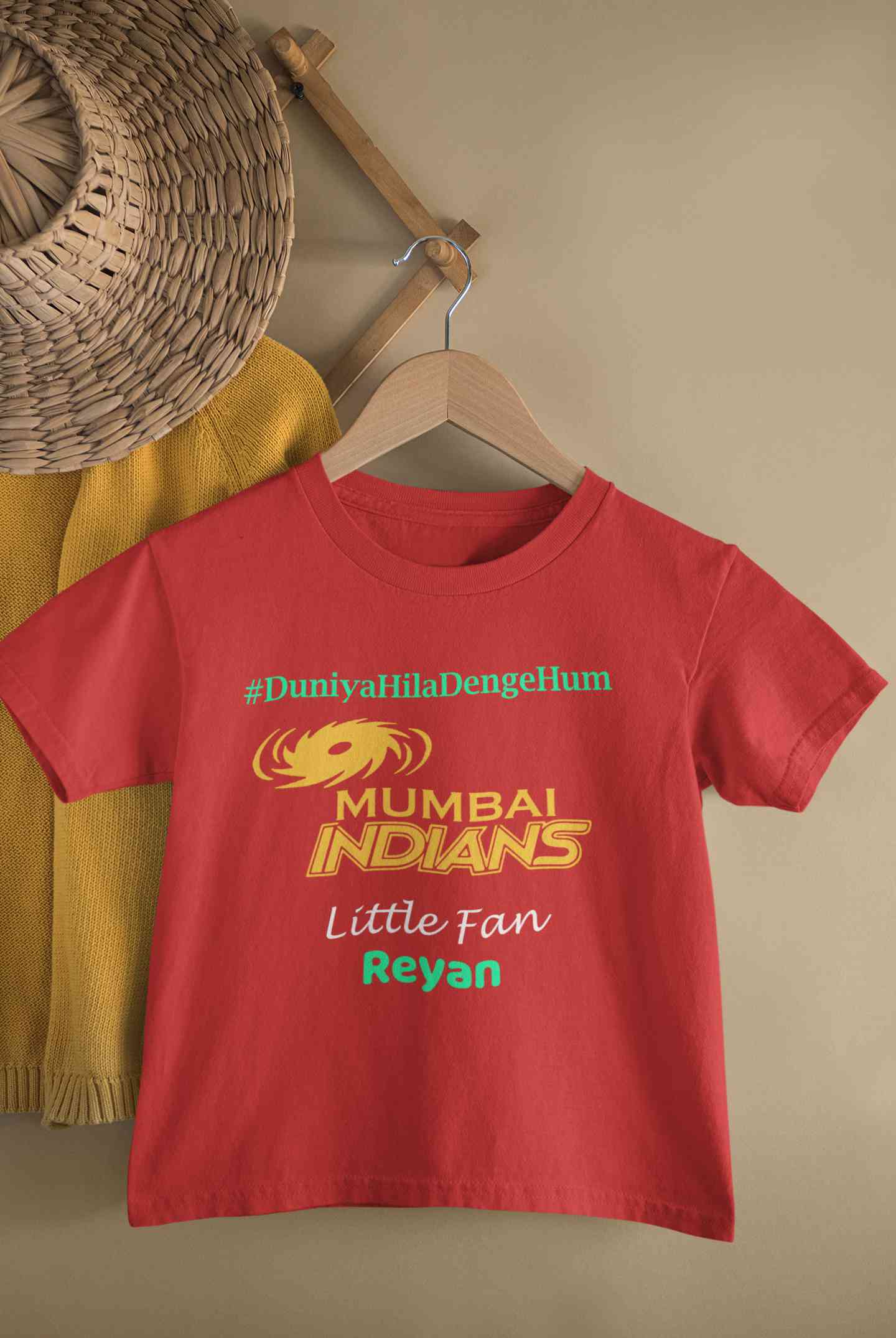 Custom Name IPL MI Mumbai Indians Duniya Hila Denge Hum Boy Half Sleeves T-Shirt for Boy-FunkyTeesClub