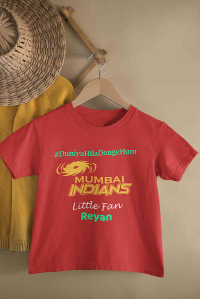 Custom Name IPL MI Mumbai Indians Duniya Hila Denge Hum Boy Half Sleeves T-Shirt for Boy-FunkyTeesClub