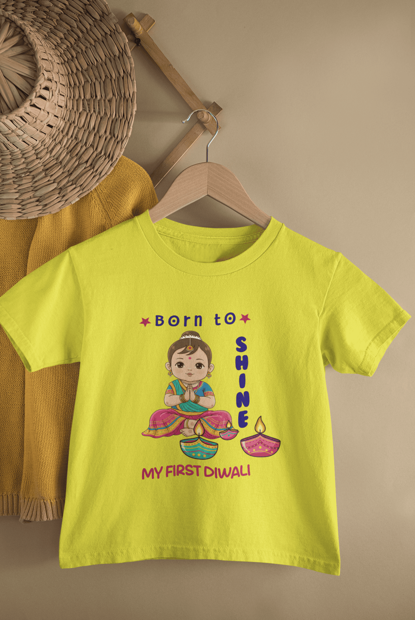 Born To Shine My First Diwali Half Sleeves T-Shirt For Girls -FunkyTeesClub