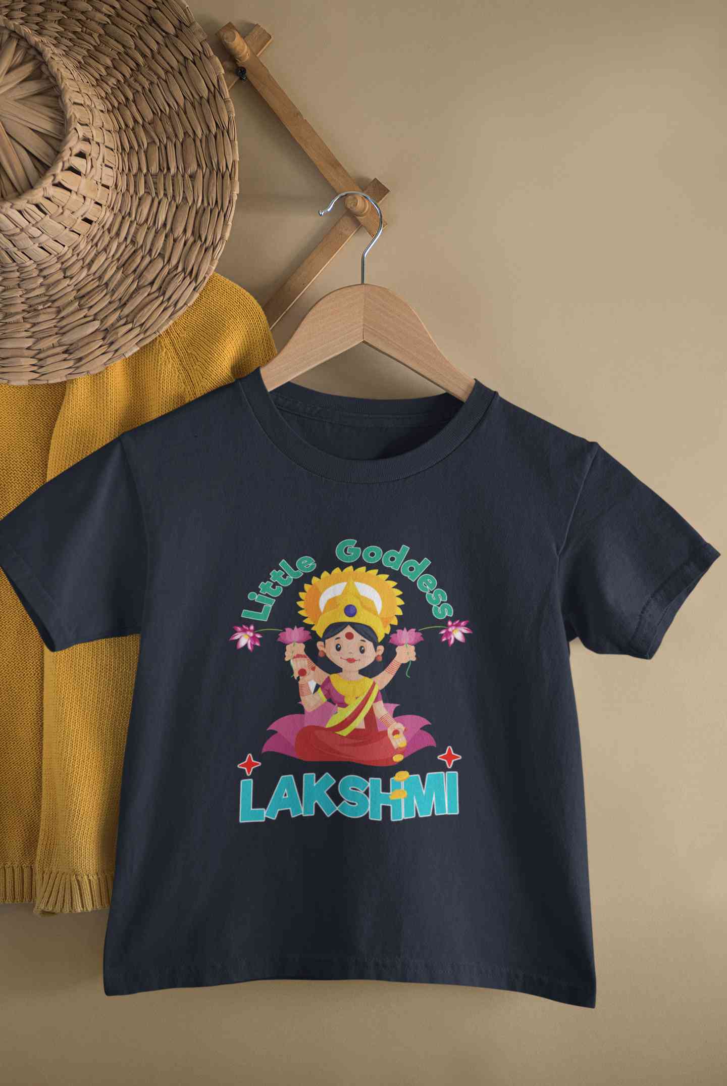 Custom Name Little Goddess Navratri Half Sleeves T-Shirt For Girls -FunkyTeesClub