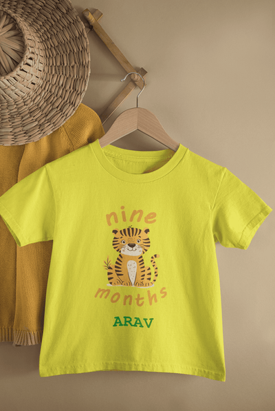 Custom Name Nine Months Birthday Half Sleeves T-Shirt for Boys -FunkyTeesClub
