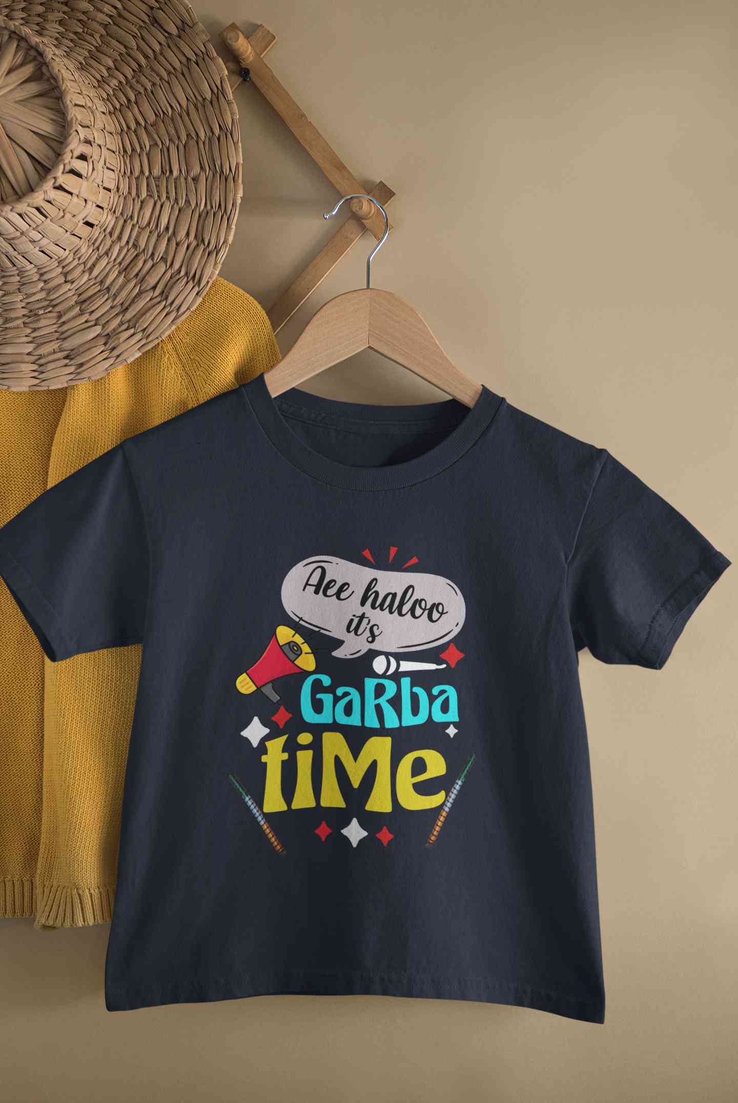 Ae Haloo Its Garba Time Navratri Half Sleeves T-Shirt For Girls -FunkyTeesClub