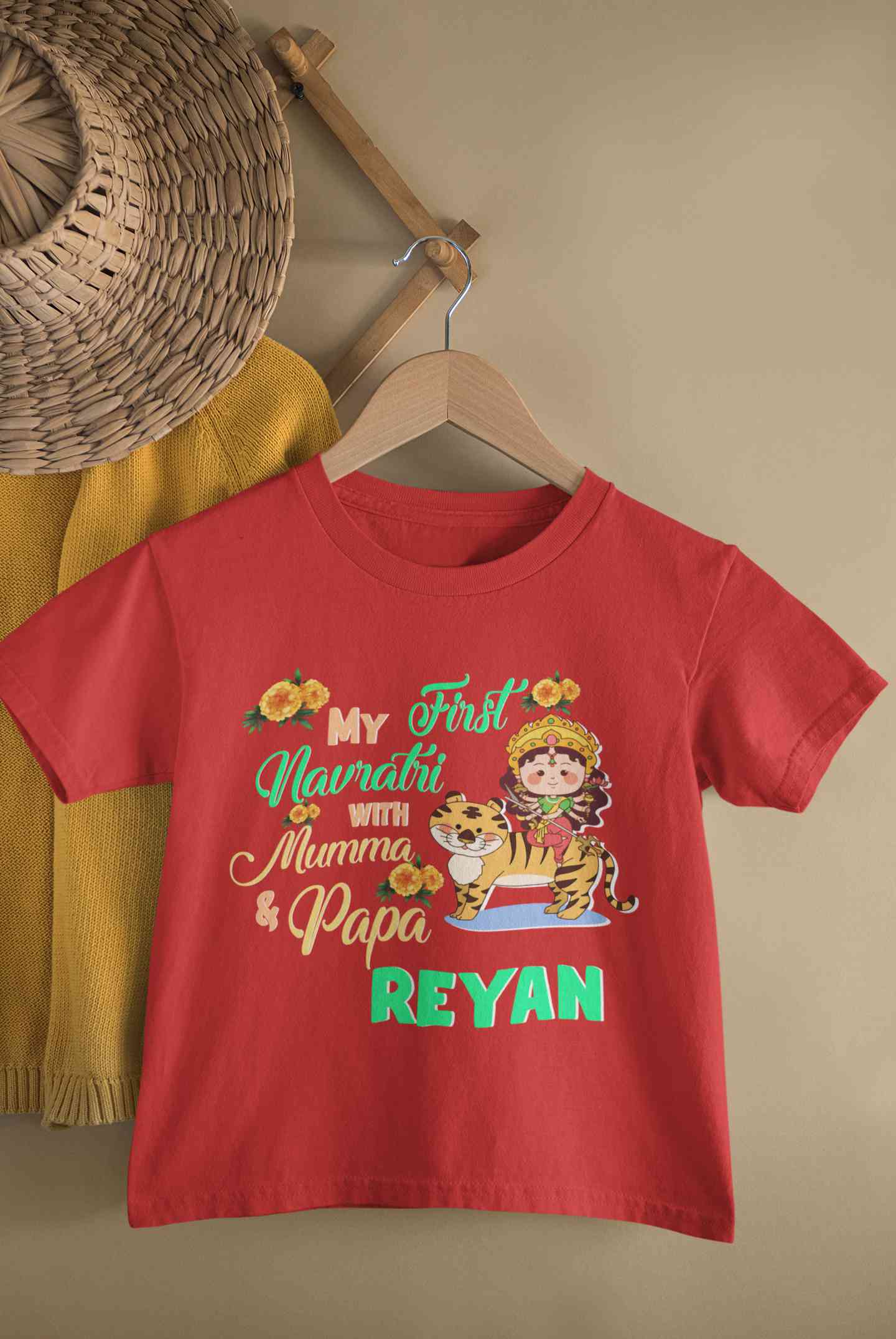 Custom Name My First Navratri With Mumma And Papa Half Sleeves T-Shirt for Boy-FunkyTeesClub