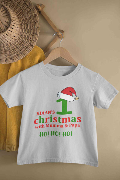 Customized Name 1st Christmas With Mumma & Papa Half Sleeves T-Shirt for Boy-FunkyTeesClub