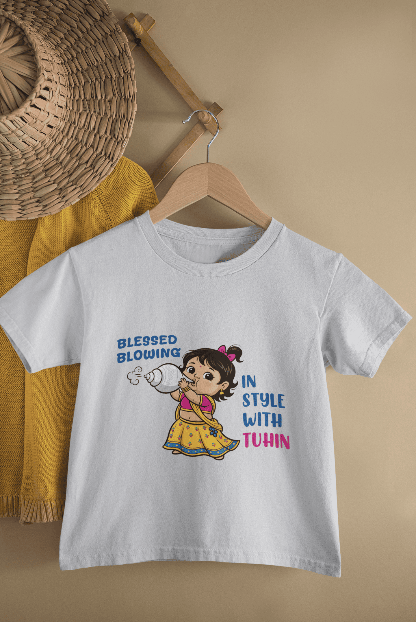 Blessed Blowing Durga Pooja Half Sleeves T-Shirt For Girls -FunkyTeesClub