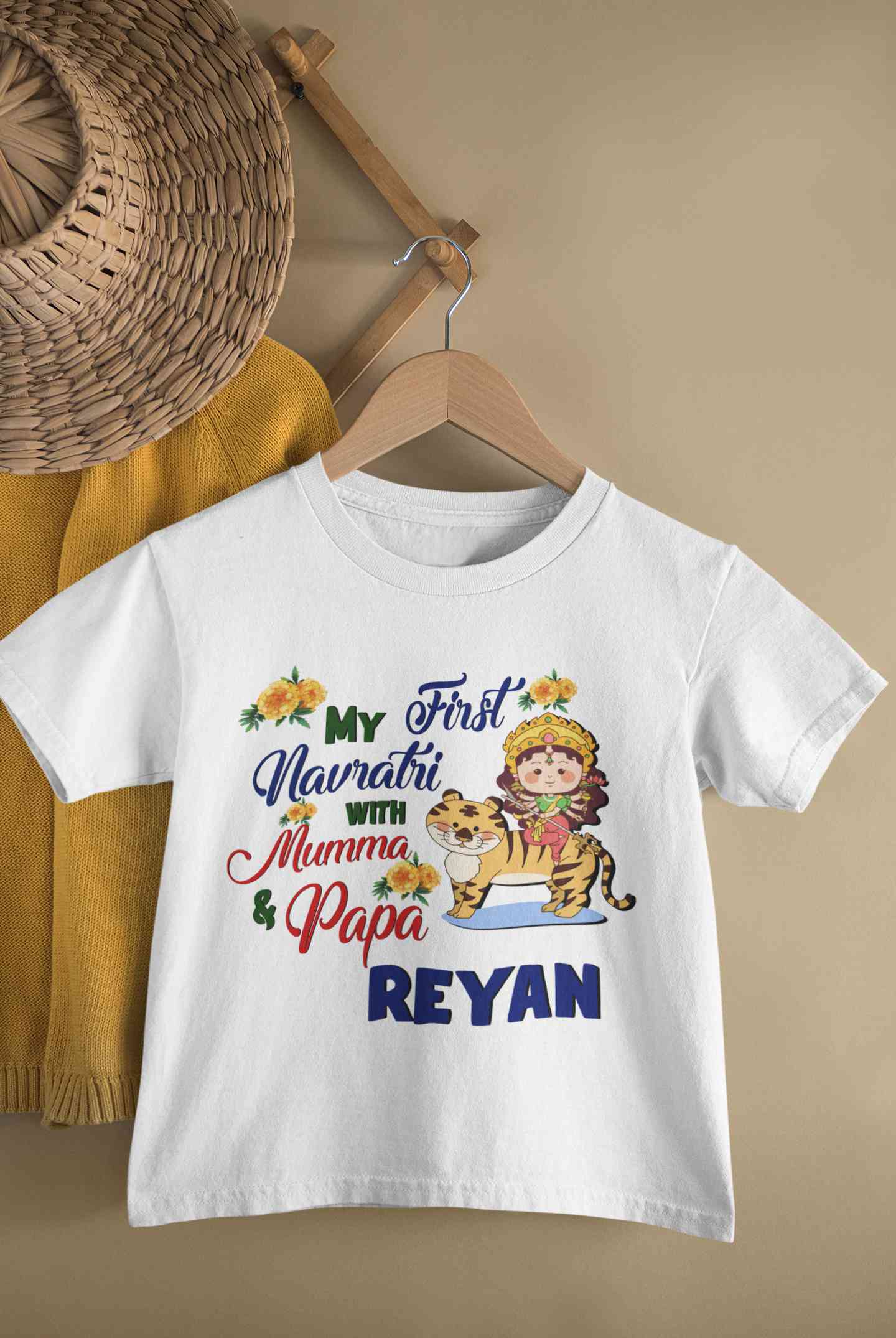 Custom Name My First Navratri With Mumma And Papa Half Sleeves T-Shirt for Boy-FunkyTeesClub