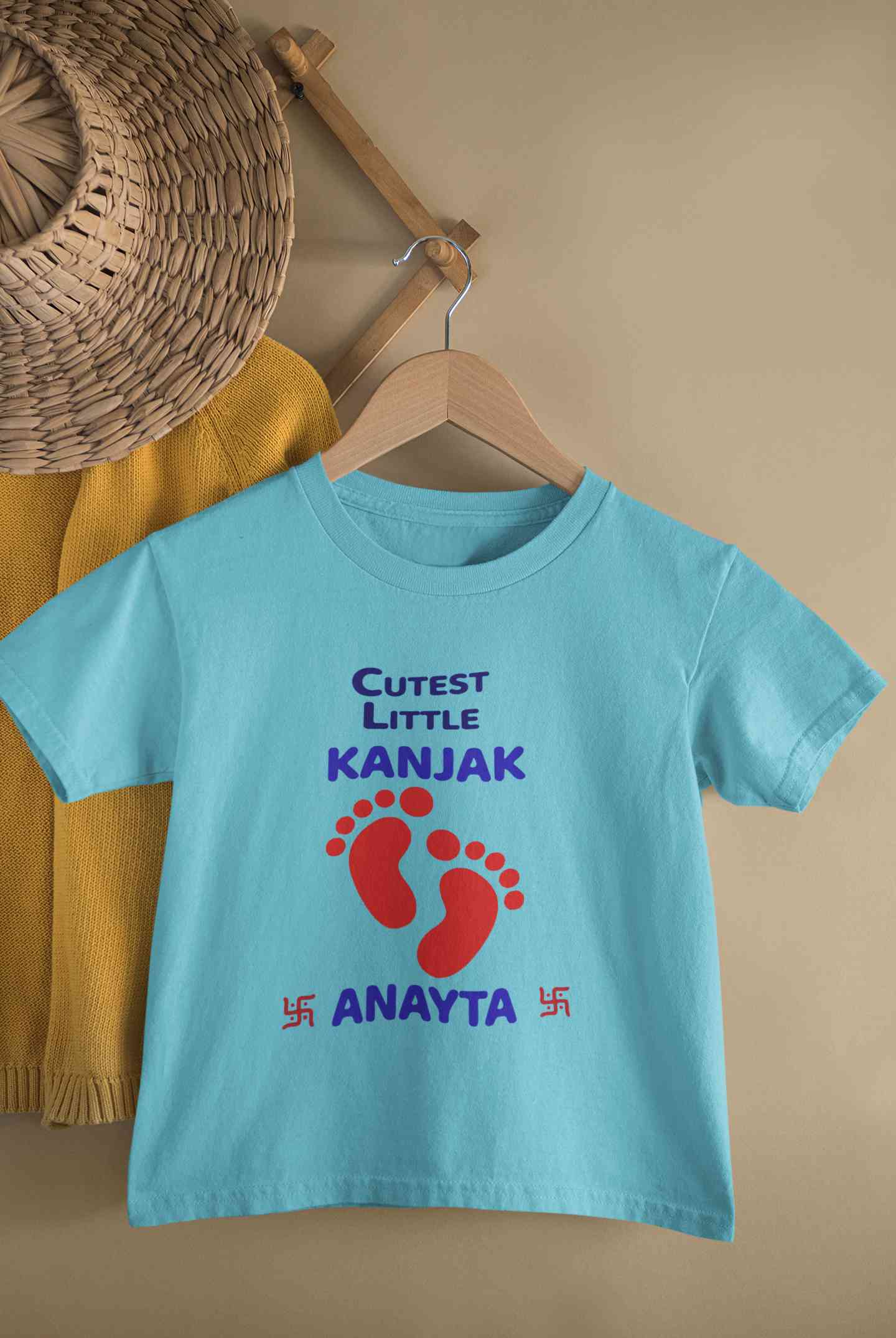 Custom Name Cutest Little Kanjak Navratri Half Sleeves T-Shirt For Girls -FunkyTeesClub
