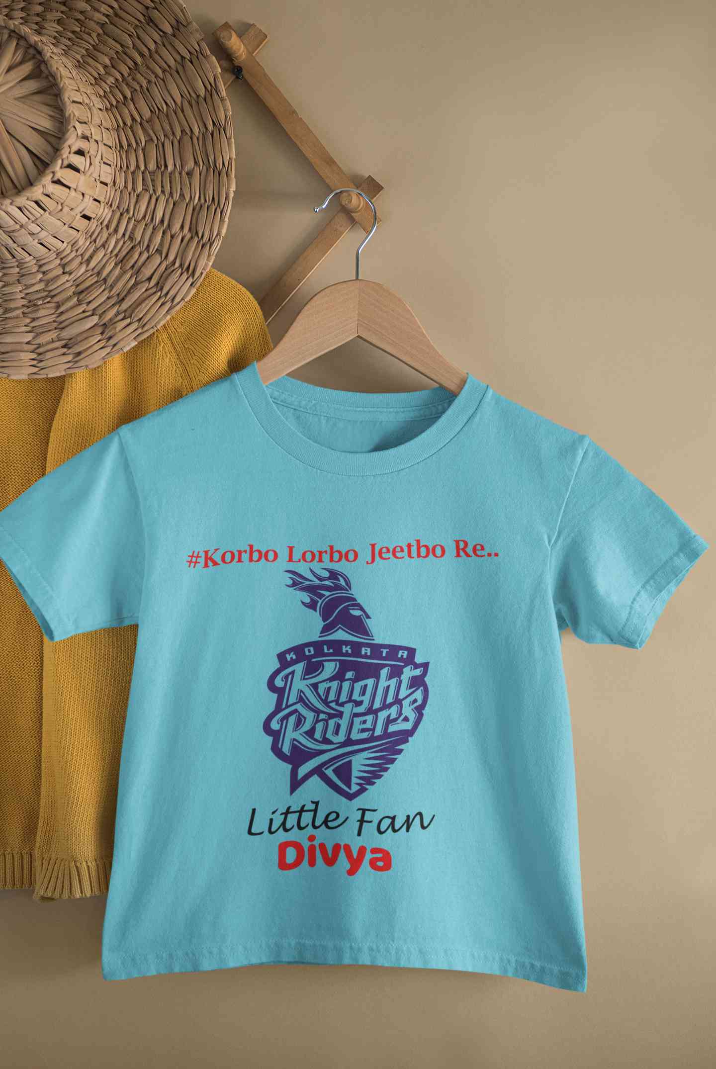 Custom Name IPL KKR Kolkata Knight Riders Korbo Lorbo Jeetbo Re Half Sleeves T-Shirt For Girls -FunkyTeesClub