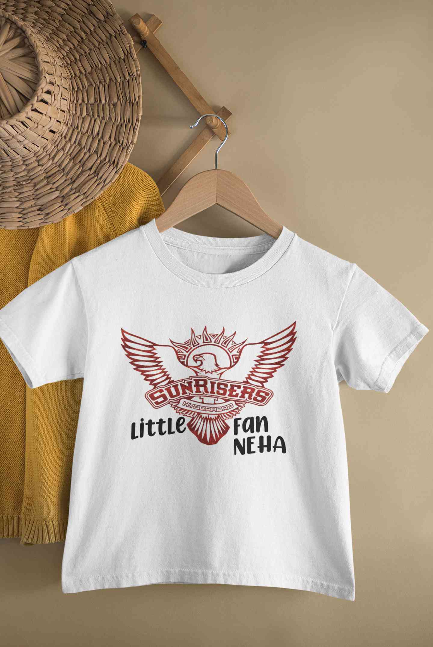 Custom Name IPL SRH Sunrisers Hyderabad Little Fan Half Sleeves T-Shirt For Girls -FunkyTeesClub