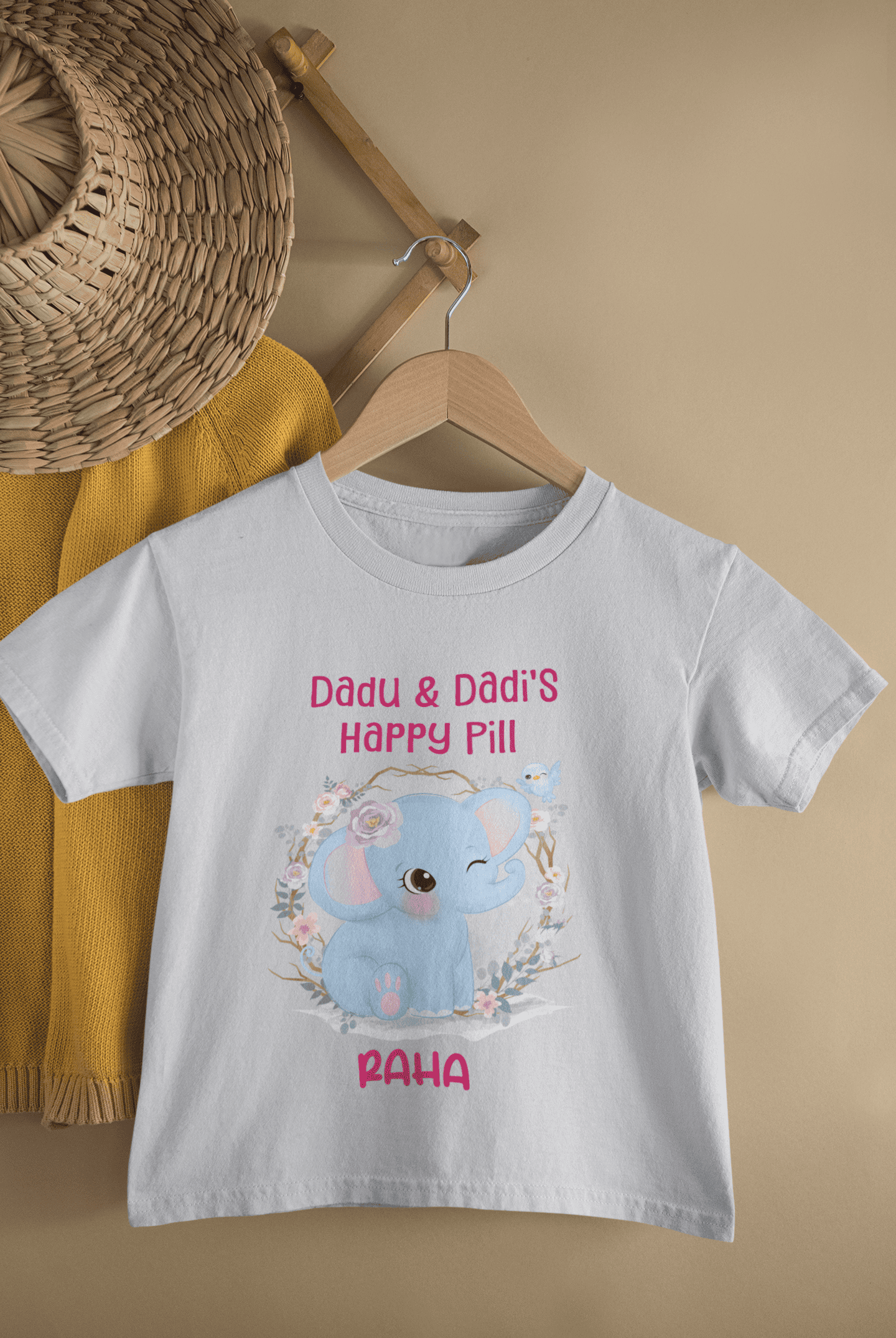 Custom Name Dadu Dadis Happy Pill New Born Half Sleeves T-Shirt For Girls -FunkyTeesClub