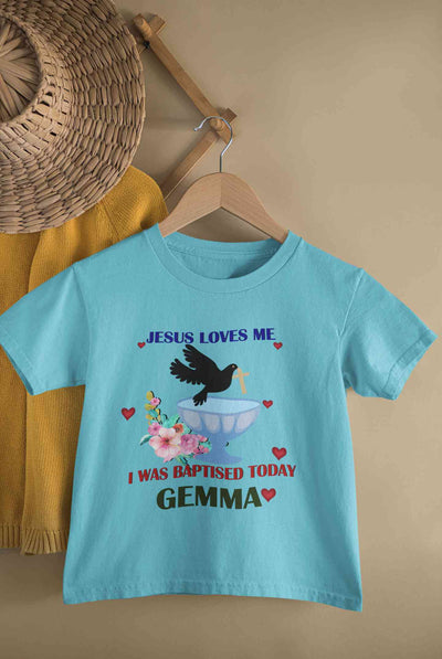 Custom Name Jesus Loves Me Baptism Christening Day Half Sleeves T-Shirt for Boy-FunkyTeesClub