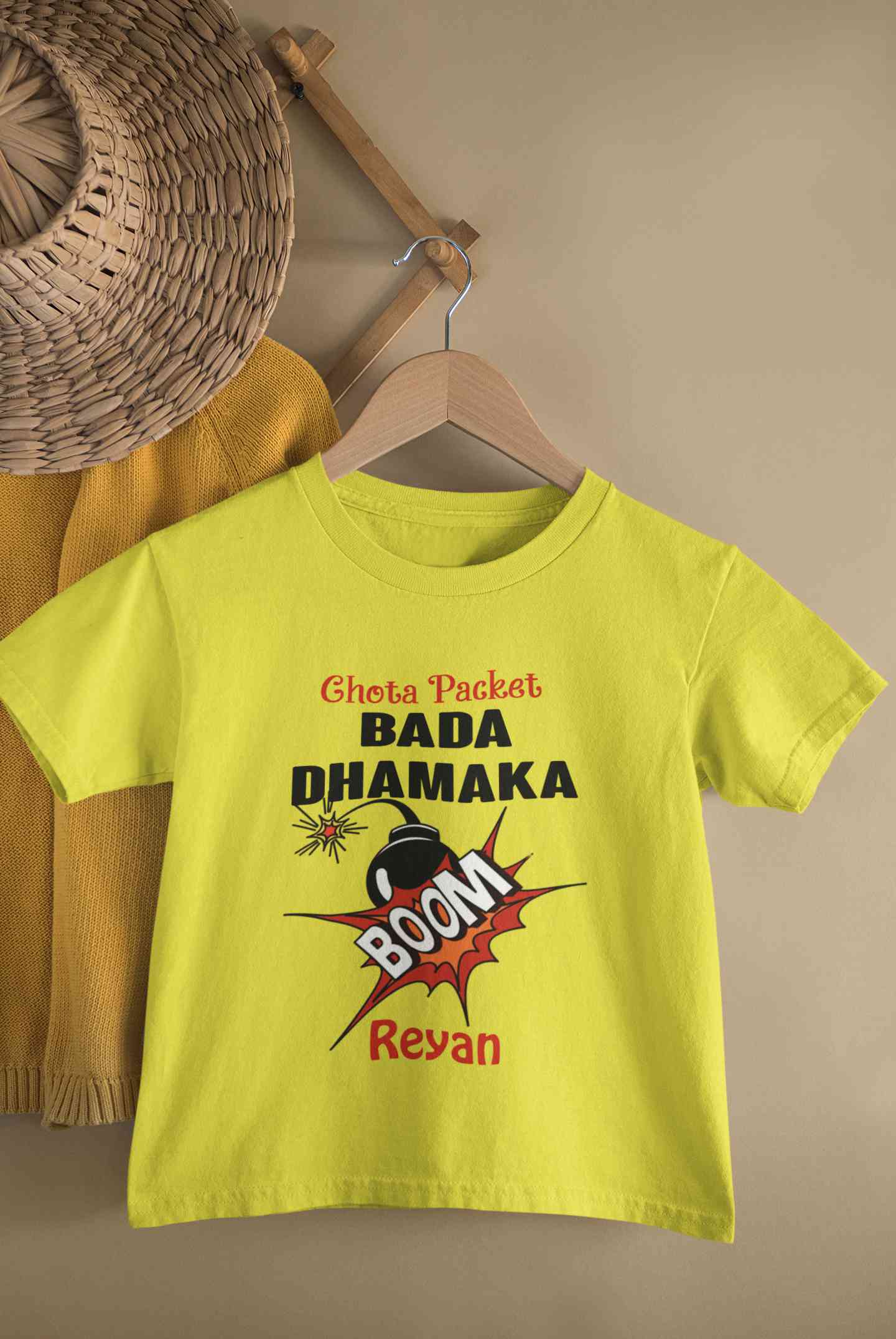 Custom Name Chota Packet Bada Dhamaka Diwali Half Sleeves T-Shirt for Boy-FunkyTeesClub