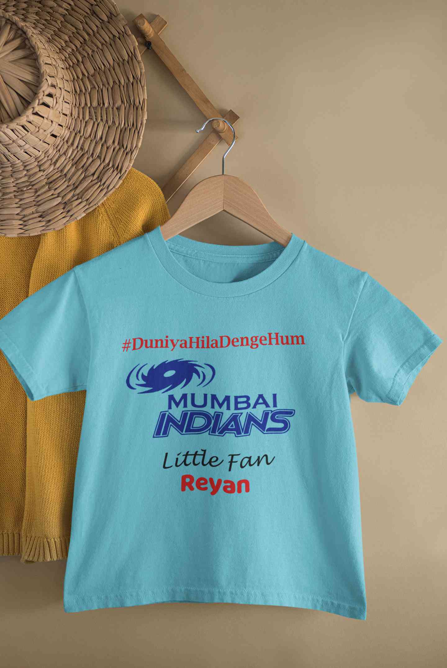 Custom Name IPL MI Mumbai Indians Duniya Hila Denge Hum Boy Half Sleeves T-Shirt for Boy-FunkyTeesClub