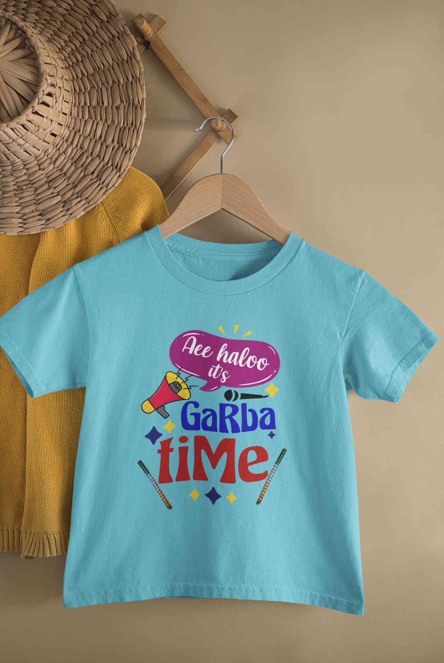 Ae Haloo Its Garba Time Navratri Half Sleeves T-Shirt For Girls -FunkyTeesClub