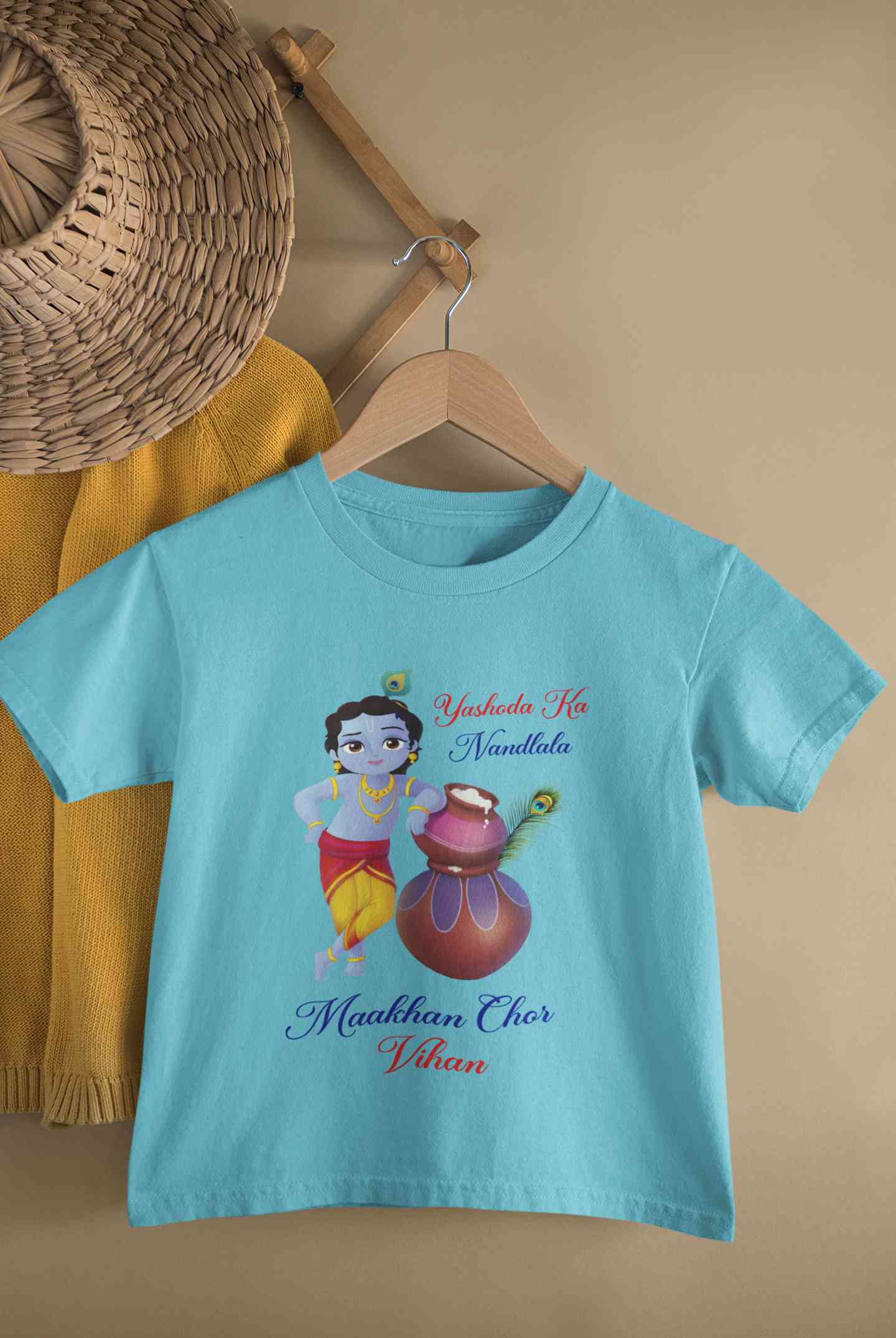 Yashoda Ka Nandlala Maakhan Chor Janmashtami Half Sleeves T-Shirt for Boy-FunkyTeesClub