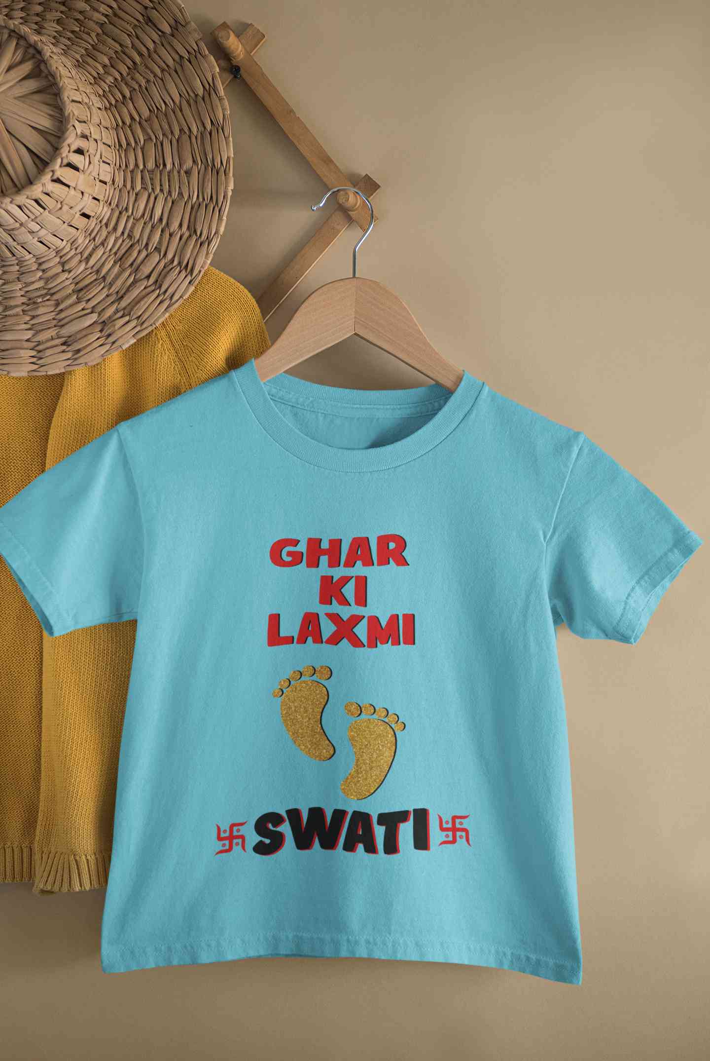Custom Name Ghar Ki Laxmi Half Sleeves T-Shirt For Girls -FunkyTeesClub