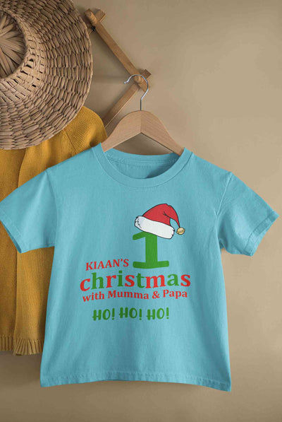 Customized Name 1st Christmas With Mumma & Papa Half Sleeves T-Shirt for Boy-FunkyTeesClub