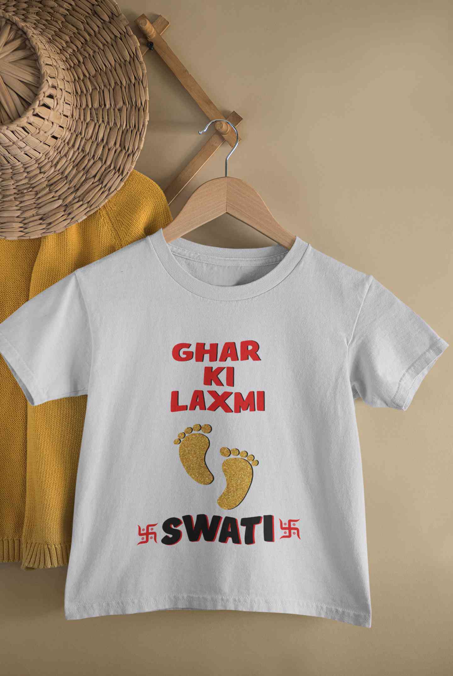 Custom Name Ghar Ki Laxmi Half Sleeves T-Shirt For Girls -FunkyTeesClub