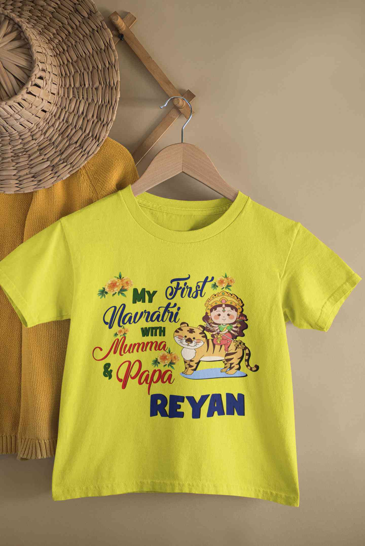 Custom Name My First Navratri With Mumma And Papa Half Sleeves T-Shirt for Boy-FunkyTeesClub